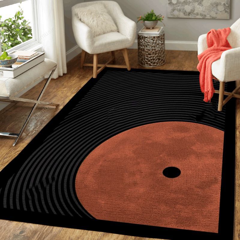 Vinyl Red Moon Music Art Carpet Area Rug