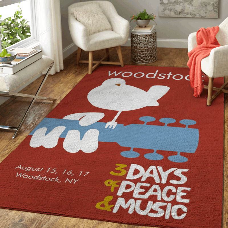 Woodstock Minimal Retro Music Art Carpet Area Rug