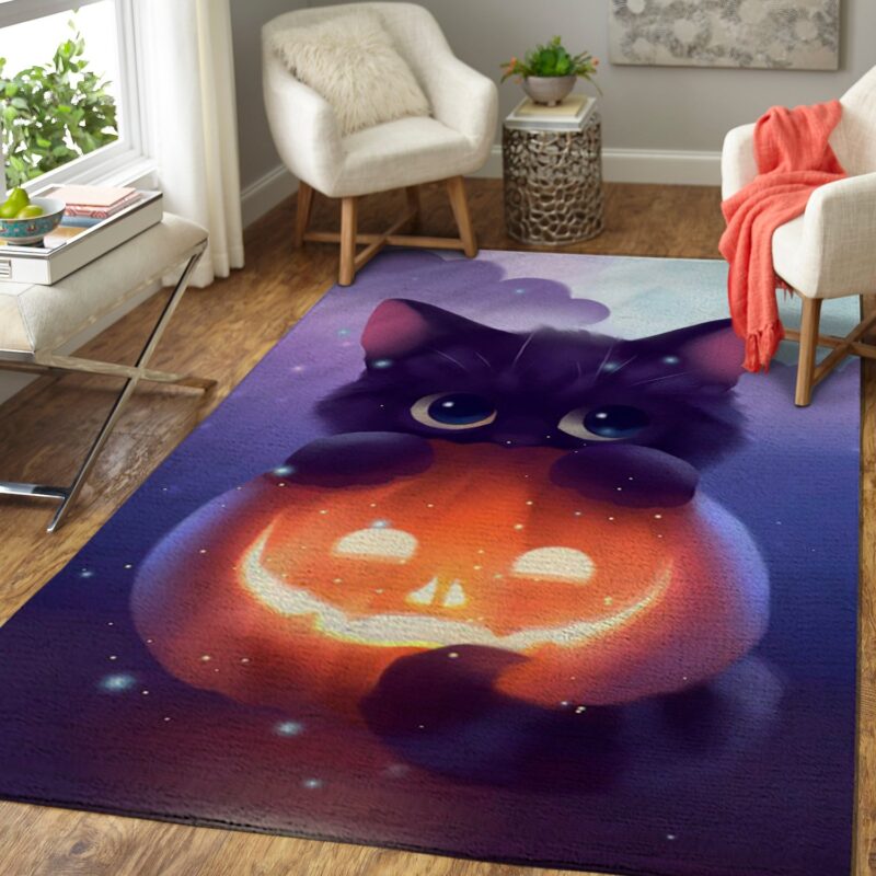 Violette Katze und Smiley Kürbis Halloween Carpet Area Rug