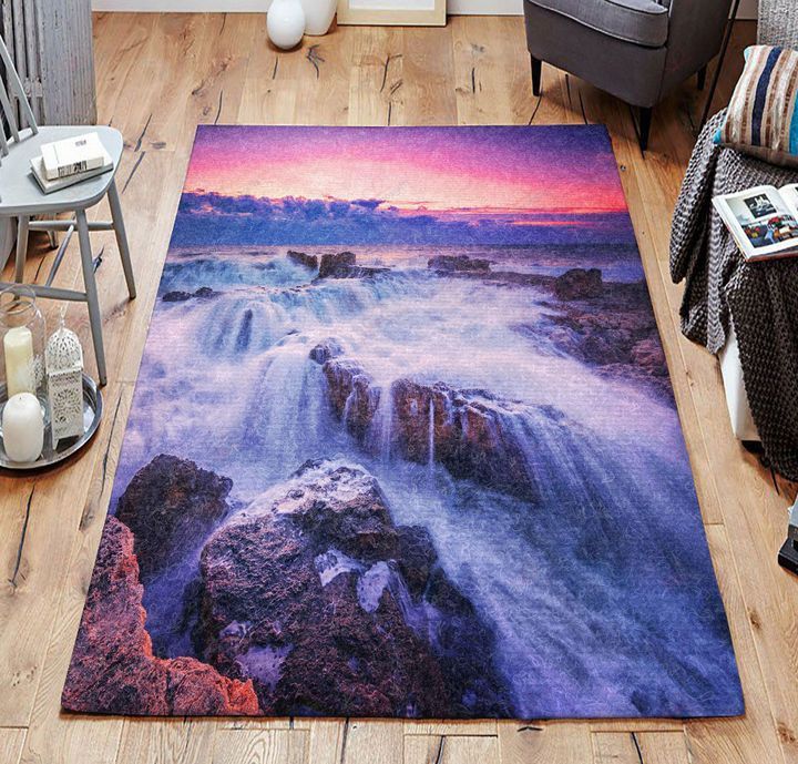 Bulgaria Sunrises And Sunsets Coast Stones Waves Carpet Area Rug
