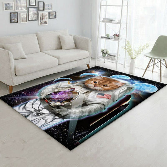 Astronaut Cat Explore Moon Carpet Area Rug