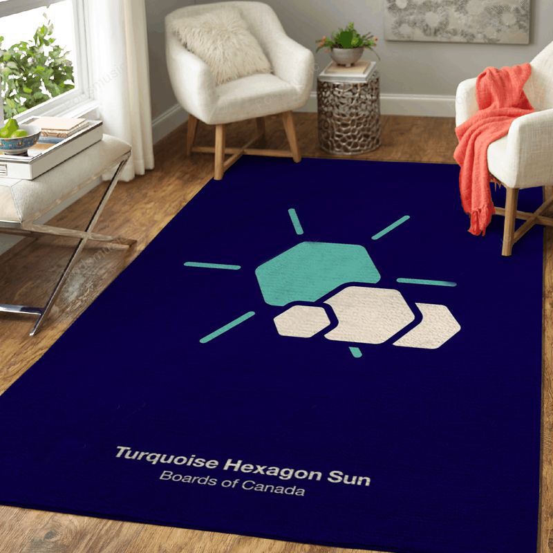 Turquoise Hexagon Sun Music Art Carpet Area Rug