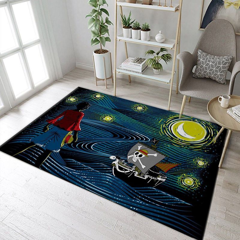 Van Gogh Starry Nigth One Piece Luffy Going Merry Art Carpet Area Rug