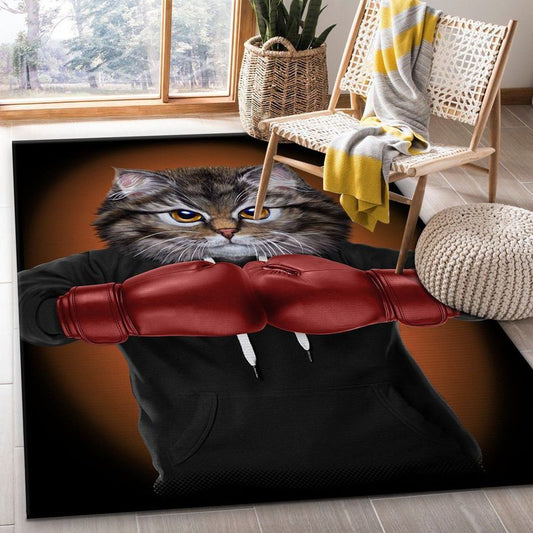 Boxer Cat Boxing Champion VI Carpet Area Rug