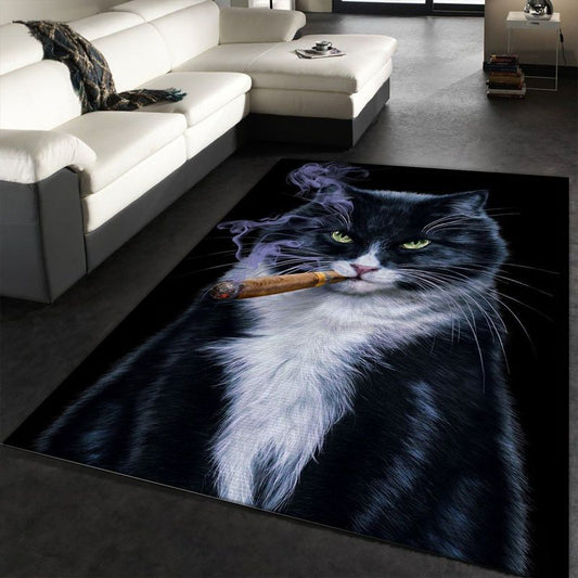 Cool Tuxedo Cat With Cigar Carpet Area Rug