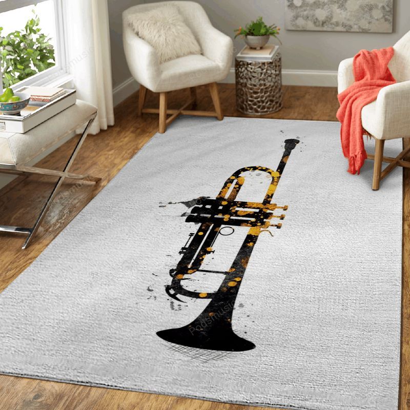 Trumpet Music Art Music Gold And Black Art Carpet Area Rug