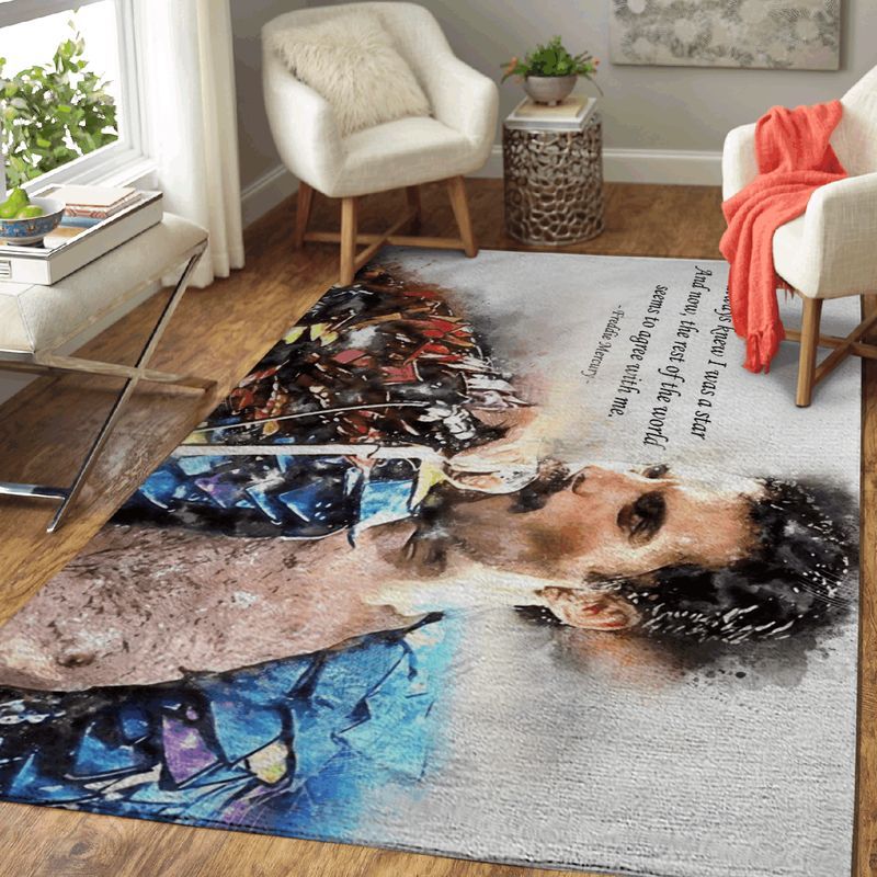 The Rock Band Queen Freddie Mercury Watercolor Carpet Area Rug