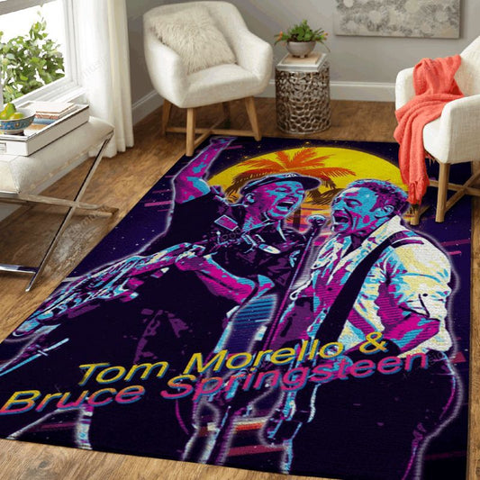 Tom Morello Bruce Springst Music Synthwave 80s Art Carpet Area Rug