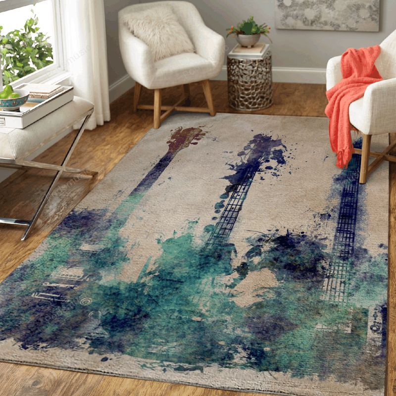 Three Guitars Green Music Art Carpet Area Rug 2