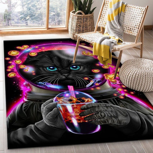Astronaut Cat Bubble Tea III Carpet Area Rug