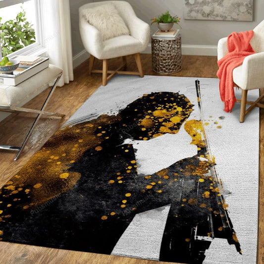 Violinist Music Gold And Black Art Carpet Area Rug