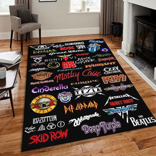 The Greatest Rock Band Logos of All Time Carpet Area Rug