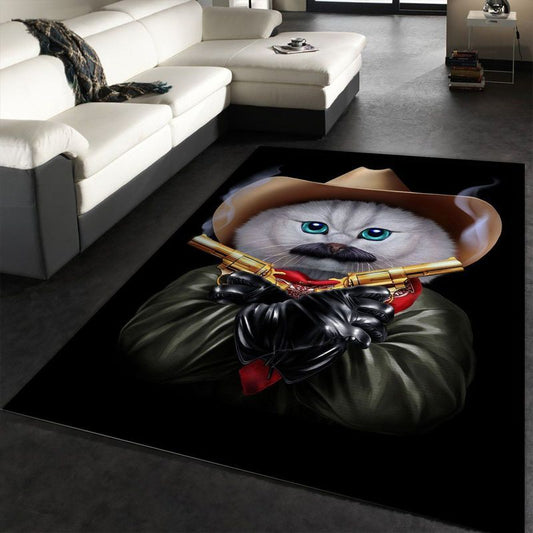 Cowboy Cat With Mustache Carpet Area Rug