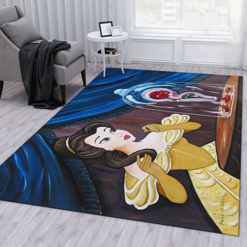 Beauty and the beast Disney Princess Belle Enchanted Rose Carpet Area Rug