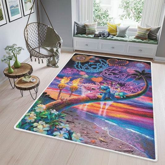 Couple Stitch Kiss Love Fireworks By The Beach Fan Gift Stitch Carpet Area Rug