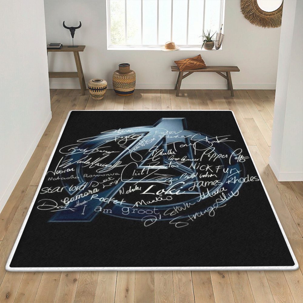 Avengers Logo And All Signed Super Hero Movie TV Carpet Area Rug