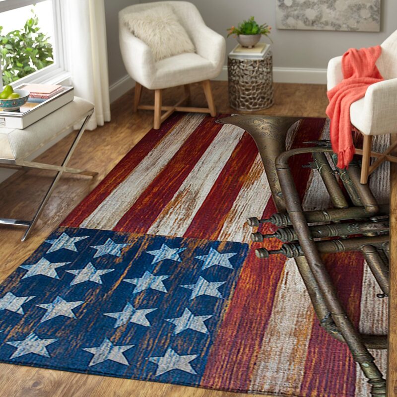 Weinlese Trompete auf amerikanischer Flagge Carpet Area Rug