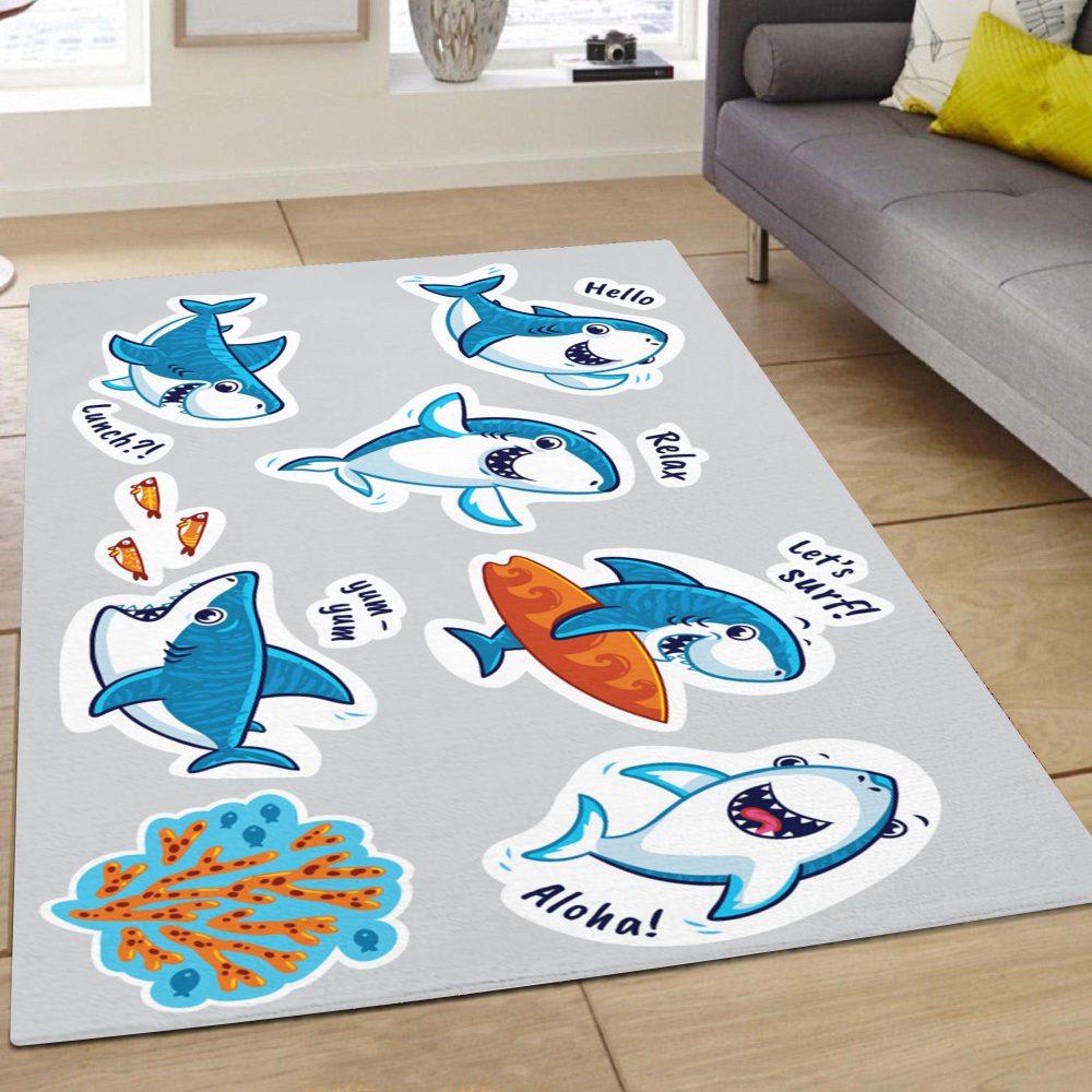 cute shark printed rug